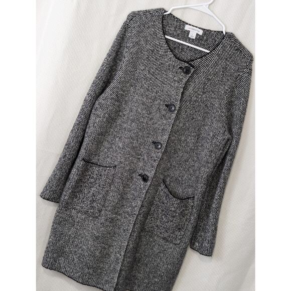 LIZ CLAIBORNE! BLACK, WHITE MICRO WEAVE OVERSIZED CARDI SWEATER! SZ L - Picture 1 of 9